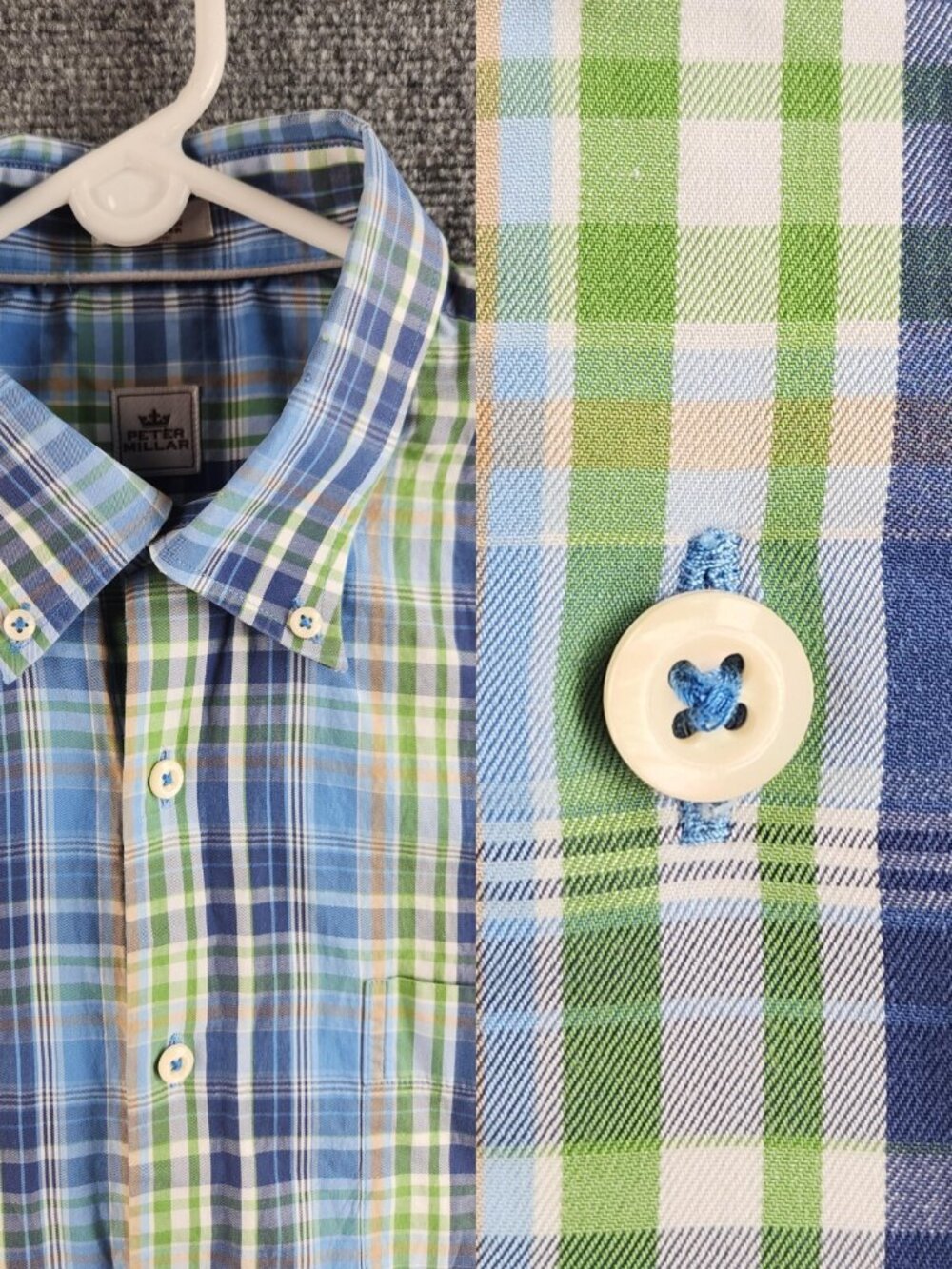 Peter Millar Large Blue Green Orange Plaid Long Sleeve Button Up Shirt Cotton